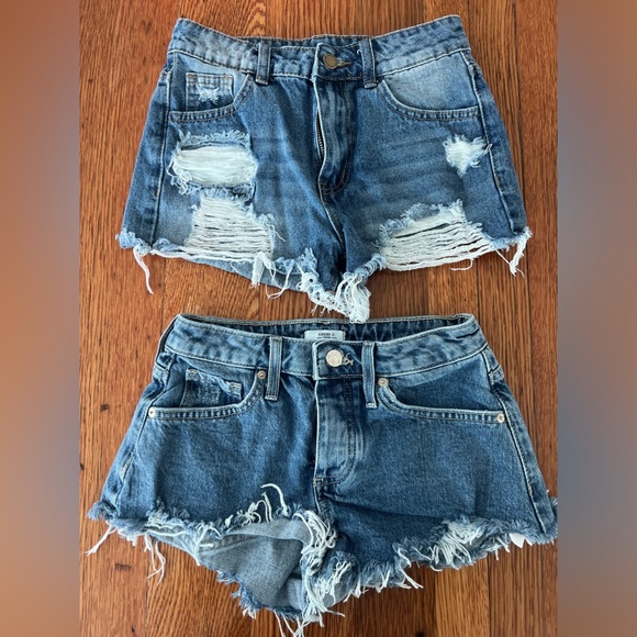 FOREVER 21 Destroyed Denim Distressed Jean Edgy Size 23 Shorts and SHEIN Size 11 - Picture 1 of 5